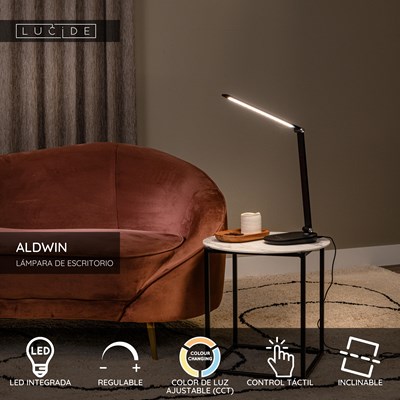 Lucide ALDWIN - Lámpara de escritorio - LED Regul. - CCT - 1x8W 2800K/6500K - Negro